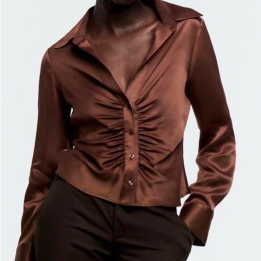 Zara Chocolate Satin Blouse